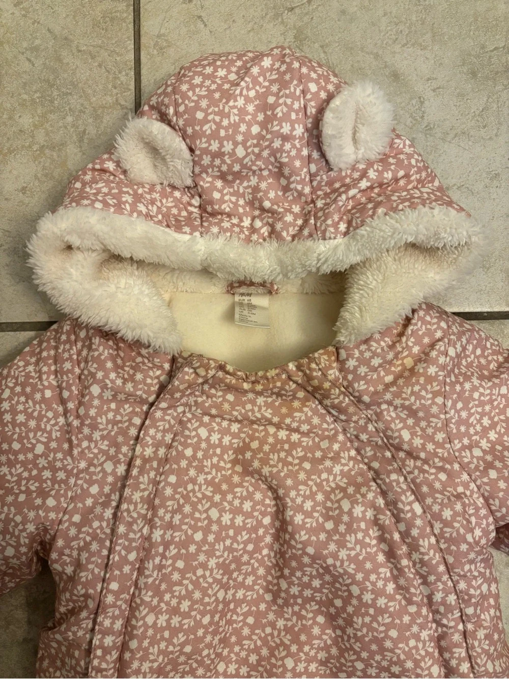 H&M Pink Floral-Print Fleece-Lined One-Piece Snowsuit